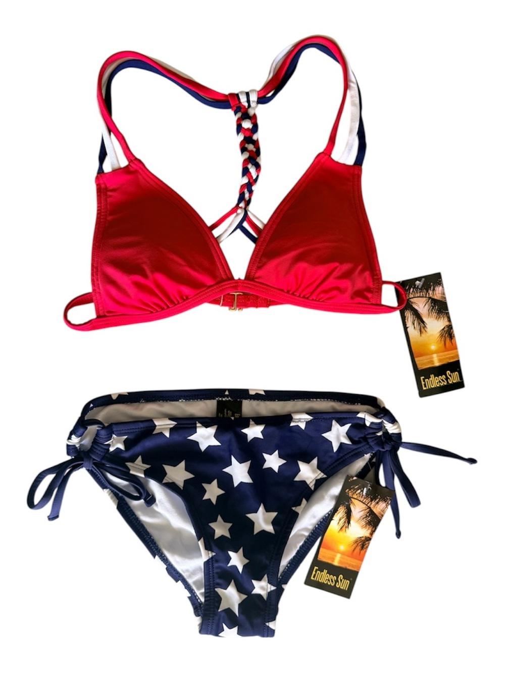 Endless Sun Women’s Red & Navy Star Bikini Set. 
Size XS